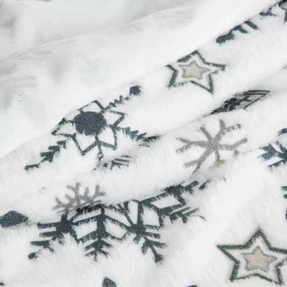 Eurofirany Vianočná prikrývka biela námornícka modrá snehové vločky - mäkký prehoz z mikrovlákna, 240 g/m²