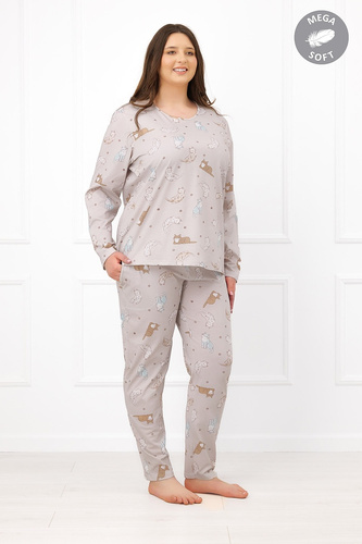 Italian Fashion Filka dámske pyžamo Mega Soft dlhé s motívom mačiek a vreckami