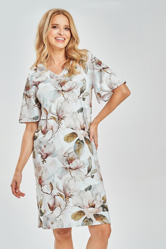 3534 Dámska nočná košeľa Aphrodite - 100% bavlna, výstrih do V, kvetinová potlač