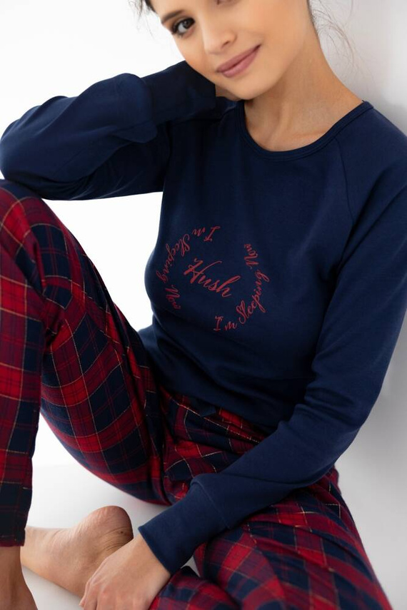 Emmeline Dámske pyžamo Sensis Flanel - tmavomodro-červené