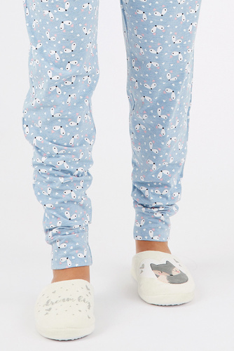 Fixy Sorbetto ecru - teplé dámske papuče s protišmykovou podrážkou a potlačou