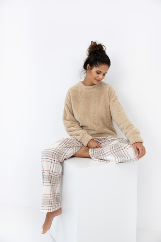 Dámske pyžamo Joyce Sensis - teplé pyžamo s mäkkou vrchnou časťou a károvanými nohavicami
