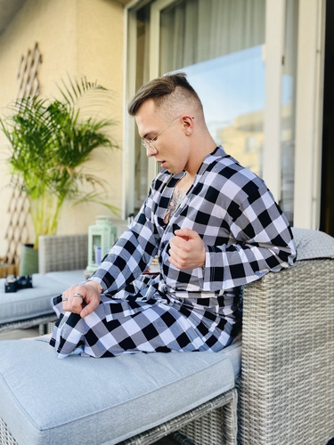 338 Krepový pánsky/dámsky župan De Lafense - čierny/biely