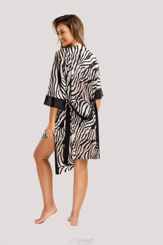 Saténový župan Braga Unikat - zebra, elegantný, s opaskom