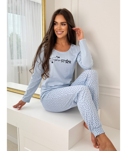 Dámske pyžamo Donna Star Long modré - bavlnené, s dlhým rukávom, balené v plastovom vrecku