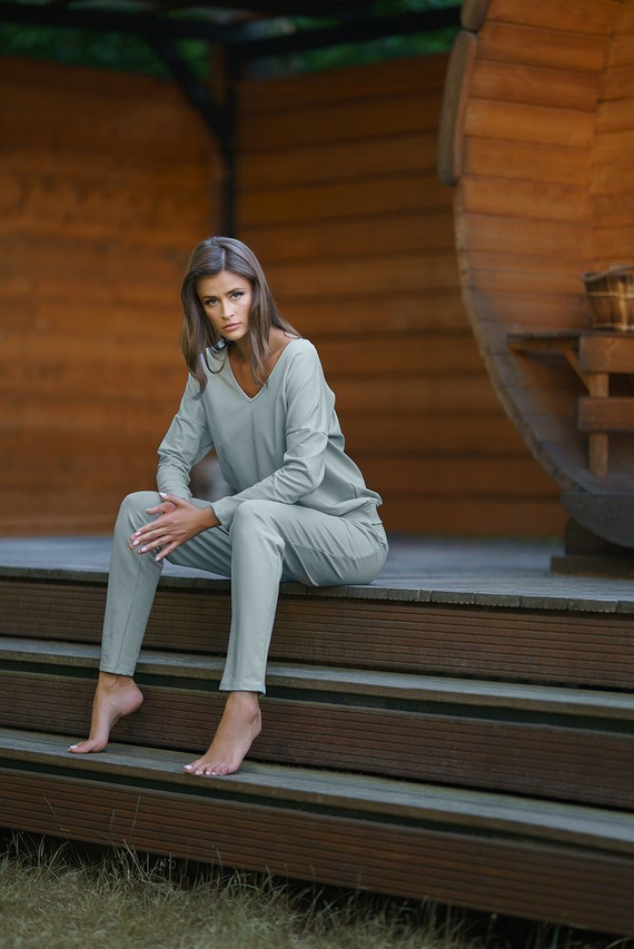 Karina Dámsky set s dlhým rukávom, nohavice Italian Fashion - karamelová