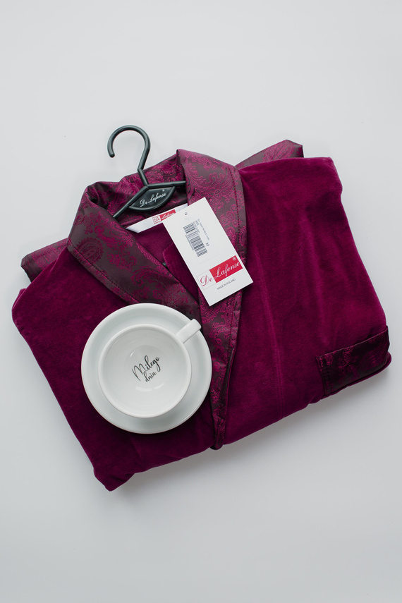 866 Noble Pánsky velúrový župan De Lafense - krátky, elegantný, bavlnený - bordový