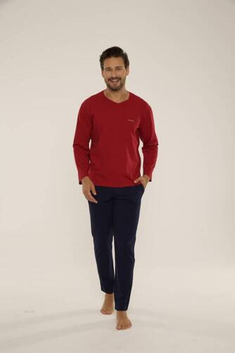 683 Kevin Forex Pánske pyžamo - bordová - tmavomodrá