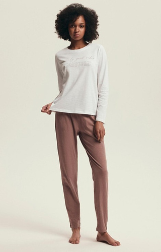 43701 Delanie Henderson dámske pyžamo prachovo ružové - bavlna, dlhý rukáv a nohavice