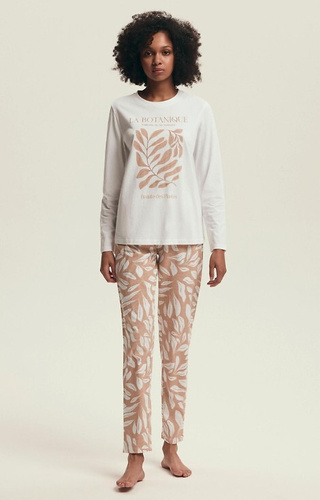43689 Dextra Henderson krémové dámske pyžamo - bavlna, botanická potlač