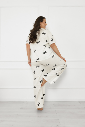 Dámske pyžamo Figaro - ecru, bavlna, krátky rukáv + dlhé nohavice Italian Fashion