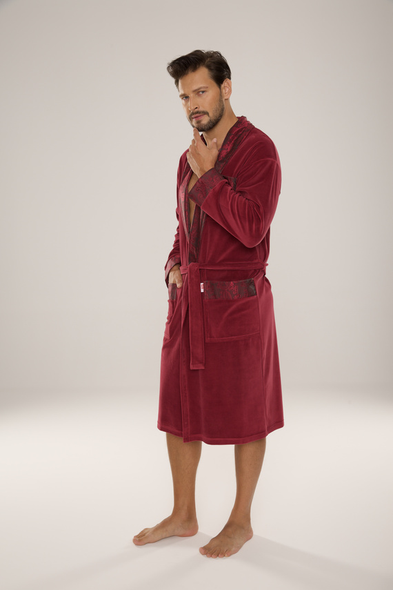 868 Noblesný pánsky velúrový župan De Lafense - elegantný, mäkký, prémiový, bordový