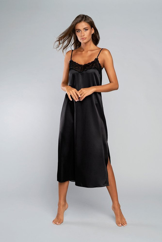 Nočná košeľa na dotyk s úzkym ramienkom, dlhá Italia Fashion - čierna