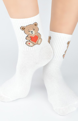 SB 150 Teddy Bear Dámske ponožky Noviti ecru-bavlna, farebné so vzorom