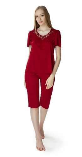 3639 Matylda Dámske pyžamo Mewa burgundy-viskóza hodváb, poľský výrobok, 3/4 dĺžka