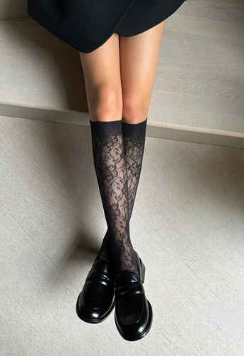 Podkolienky Bellarosa Veneziana nero - ažurové, kvetinové, ultraľahké a elegantné, maximálne pohodlie bez tlaku