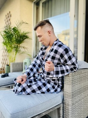 338 Krepový pánsky/dámsky župan De Lafense - čierny/biely