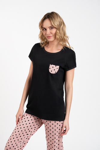 Buscato Dámske pyžamo s krátkym rukávom, dlhé nohavice Talianska móda čierna/potlač