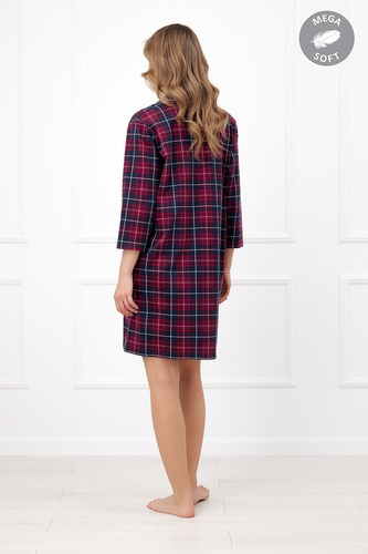 Italian Fashion Alana bavlnená nočná košeľa Mega Soft károvaná 3/4 rukáv