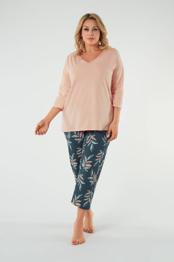 Julietta Dámske pyžamo 3/4 rukávy, 7/8 nohavice Talianska móda - lososová/potlač