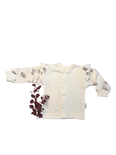 Detský kaftan Mamatti KA15210 - biely s motívom listov, zapínaný na cvočky