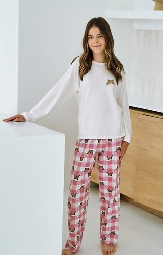 3503 Astrid Taro dievčenské pyžamo béžové - bavlna, potlač, károvaná nohavica