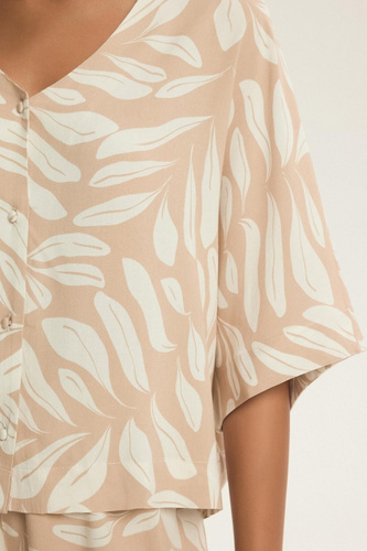 Dámske pyžamo Henderson Dextra 43688 broskyňová viskóza, zapínanie na zips, 3/4, kvetinová potlač