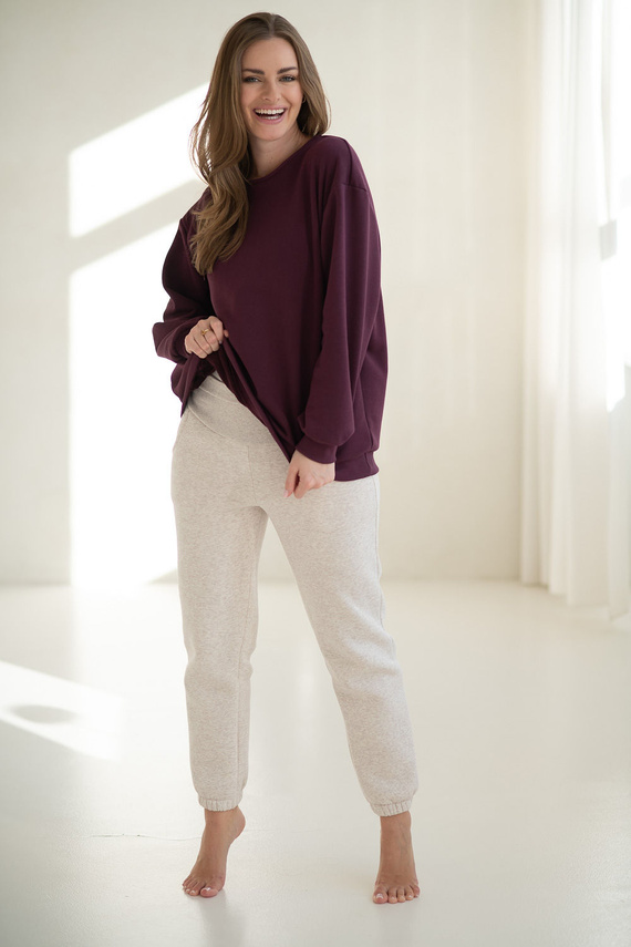 Milk It Easy! Bluza ciążowa i do karmienia Mauve Wine Milk&Love – oversize, kryte zamki, bawełniana dzianina Oeko-Tex