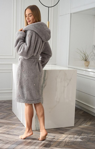 2559 Liv L&L dámsky župan s kapucňou sivý - krátky a pohodlný