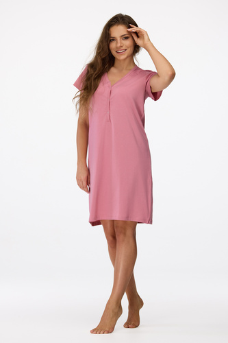 nie. 20 Tehotenská nočná košeľa Senizo staroružová - 100% bavlna, krátky rukáv, zapínanie na gombíky pri dojčení