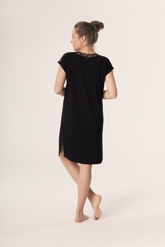 Nočná košeľa Petra KB59 Mefemi Nipplex čierna - viskóza, čipka, krátky rukáv, nad kolená