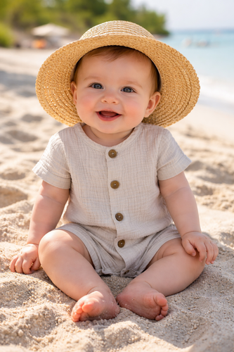 Baby Rampers Just Muslin 02235RBE Makoma béžová - mušelín 100% bavlna, krátky rukáv