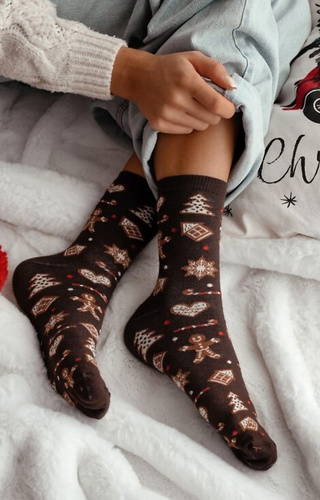 1283-038 Perníkové dámske ponožky Milena hnedé - slávnostné, farebné, bavlnené