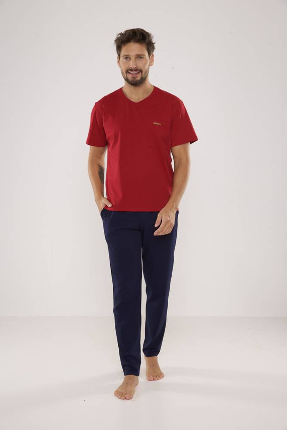 624 Kevin Forex Pánske pyžamo - bordová - tmavomodrá