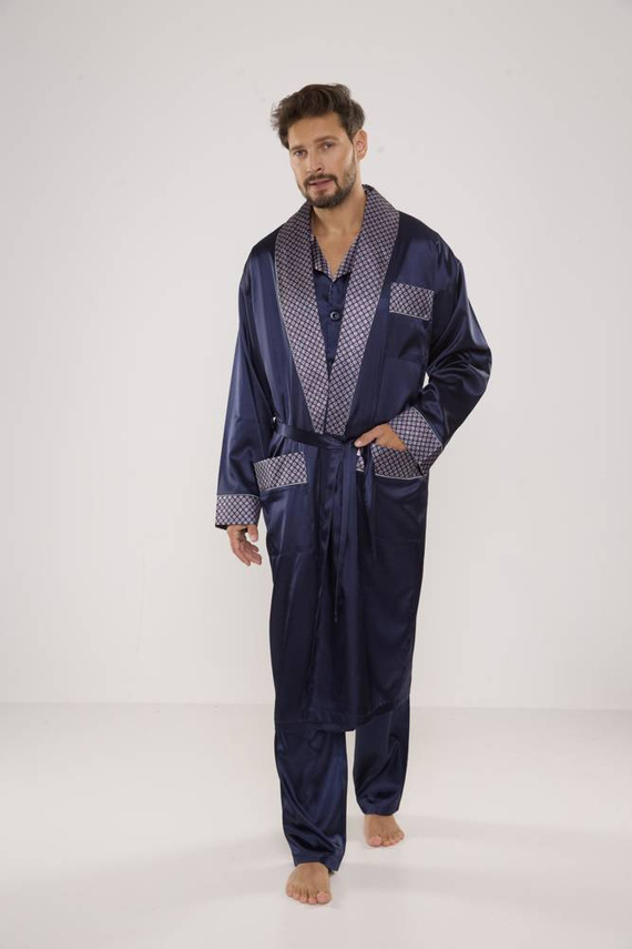 939 Pánske saténové pyžamo - tmavomodré