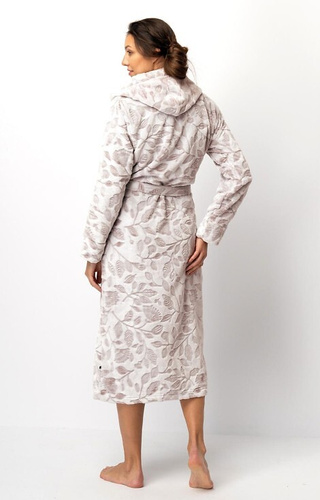 LGL 545 Kľúčový dámsky župan ecru-mocca - mäkký, s kapucňou, viazaný v páse