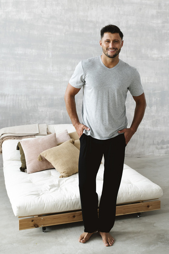 Dallas Pánske pyžamo s krátkym rukávom, dlhé nohavice Italian Fashion- melange/black