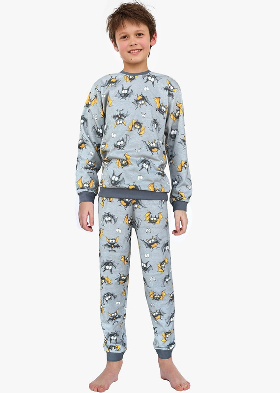 Chlapčenské pyžamo Cornette Bat 2 264/182, 263/182 sivá - bavlna, dlhý rukáv, netopierí vzor