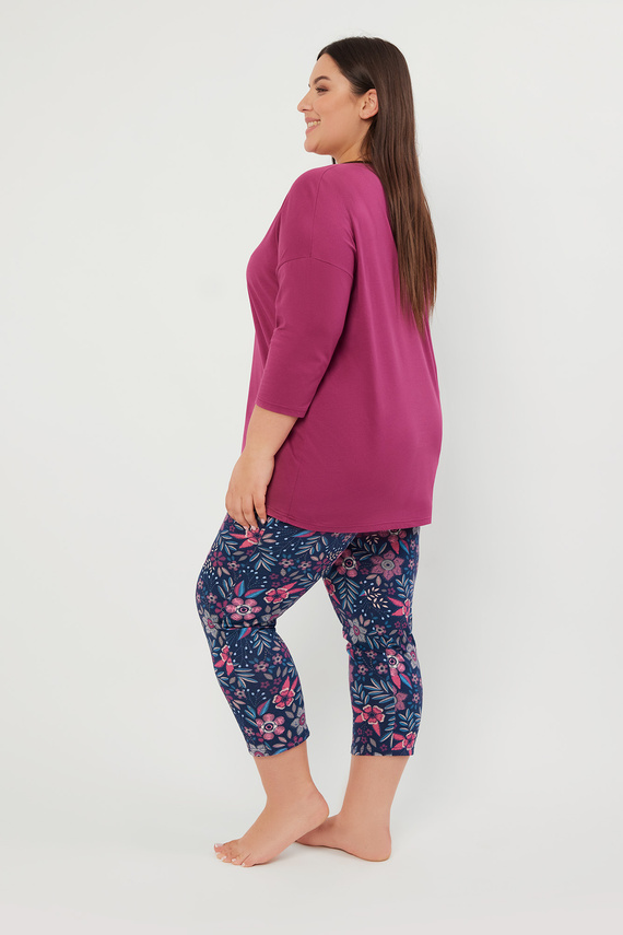 Folk Dámske pyžamo 3/4 rukávy, 7/8 nohavice Talianska móda - blackberry/print