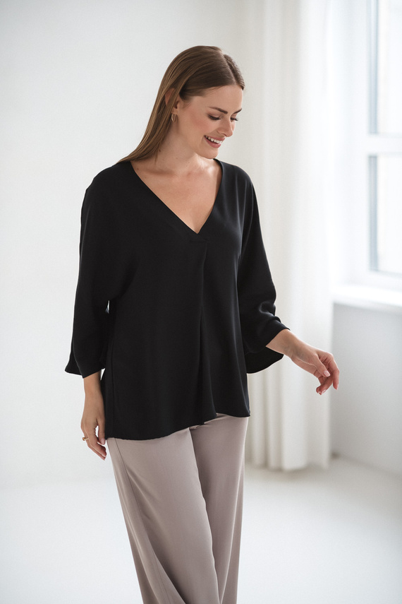 Mamafullness Tehotenská blúzka na dojčenie Milk&Love čierna- viskóza, 3/4 rukáv, oversize