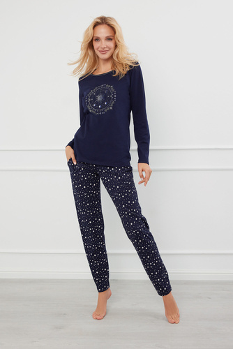 Arugia Dámske pyžamo s dlhým rukávom, dlhé nohavice Talianska móda - tmavomodrá/potlač