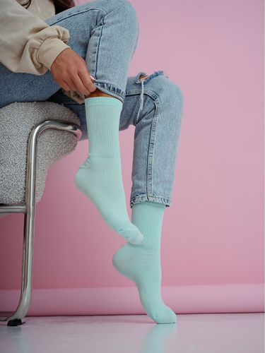 Dámske bavlnené ponožky Milena  1313-002 – rebrované pohodlné green