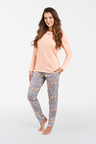 Kasali Dámske pyžamo a nohavice s dlhým rukávom Italian Fashion - lososová/potlač