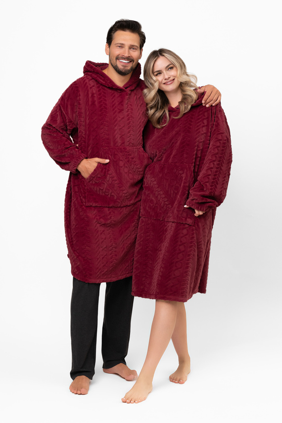 Reno Kocobluza Italian Fashion burgundy - oversize, mäkký bipolárny, unisex, s kapucňou