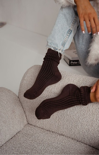 0118-015 Dámske froté ponožky Milena hnedé - rebrované, teplé a pohodlné