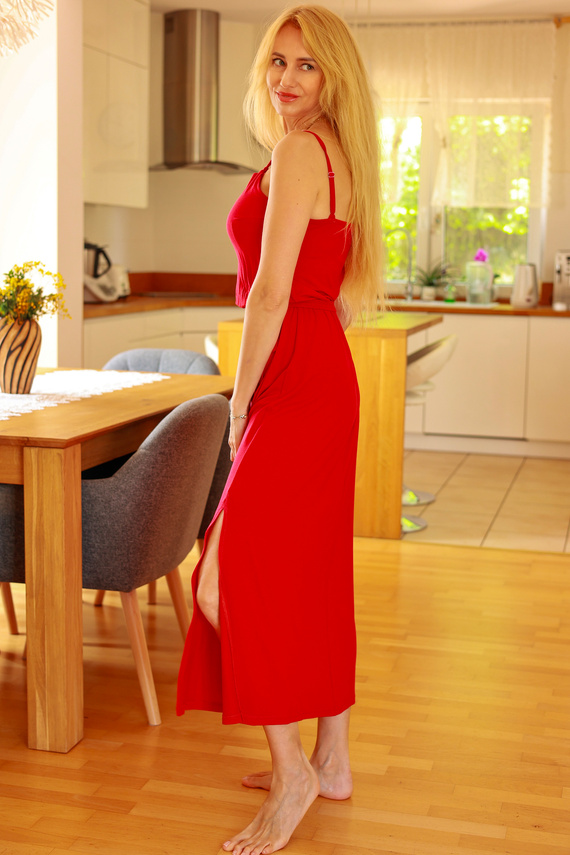 Grace Mirale - Dlhé viskózové šaty s rozparkom | Poľská výroba - červená
