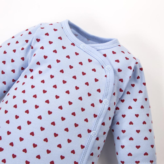Dojčenské body Love Eevi modré so srdiečkami 100 % bavlna, celoprepínacie