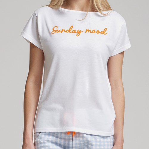 Dana Dámske pyžamo Sorbetto modré - 100% bavlna, krátky rukáv, károvaná nohavica, komplet