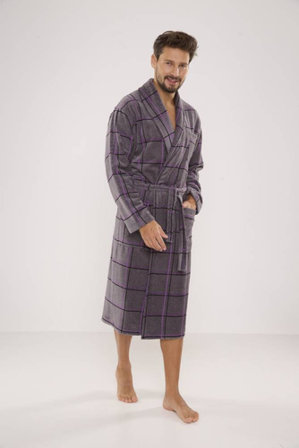 803 / 819 Pánsky froté župan Twin Forex - sivý s fialovou kockou (sivá kocka)