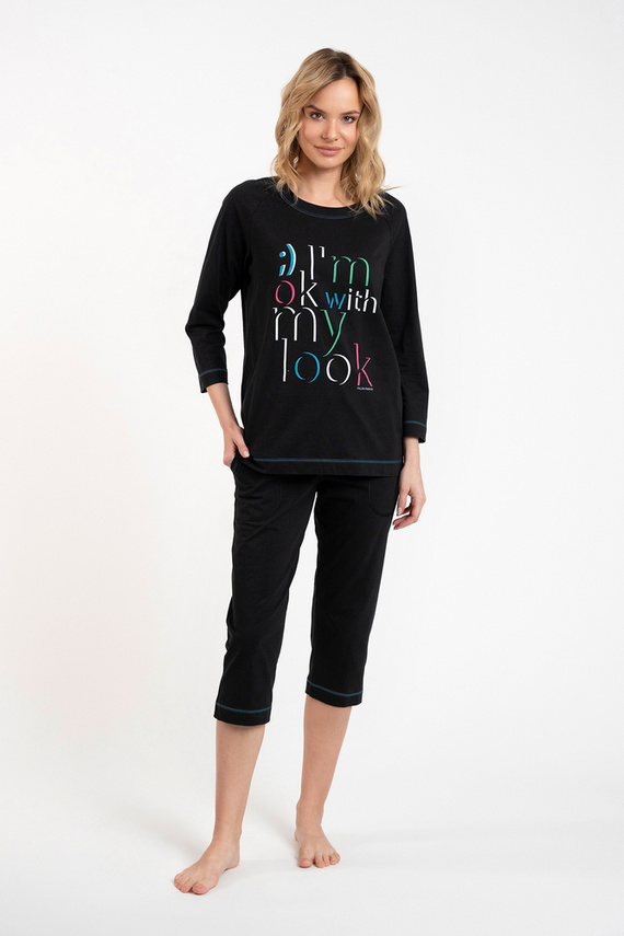 Dámske pyžamo Olza 3/4 rukáv, 3/4 nohavice Talianska móda - čierne